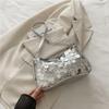 Bolso Lentejuelas Moderno y Personalizado, Bolso de Axila Plateado a la Moda, Bolso de Hombro de Empalme de Gama Alta Nicho Estilo Coreano Hot Girl