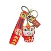 Dança do Leão Estilo Chinês Gato da Sorte Silicone PVC Chaveiro Pingente de Bolsa