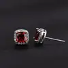 Brincos Quadrados de Zircônia Estilo Europeu e Americano para Mulheres, Brincos de Luxo Leve e de Alta Qualidade, Brincos Versáteis e Elegantes, Agulhas de Prata Esterlina Cravejadas com Rubis