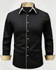 Camisa Masculina Casual de Manga Longa com Cor Contrastante Amazon Business Sem Amassar Elasticidade em Quatro Direções Confortável Tecido Micro-Elástico