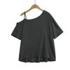 6083-25 Primavera Nuevo Estilo Estilo Europeo y Americano Lazy Tirantes Hombro Descubierto Asimétrico Hombro Inclinado Manga Corta Camiseta Casual
