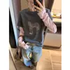 Camiseta de Manga Larga con Bloques de Color de Pony de Dibujos Animados Falsa de Dos Piezas para Mujer, Nuevo Estilo Top Primavera Temprana 2026