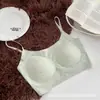 Roupa íntima feminina sem costura de seda gelada plus size transfronteiriça, sutiã push-up com estampa de laço, top cropped de alça fina
