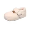 Zapatos de algodón estilo coreano Mary Janes de corte bajo suela gruesa suela blanda tacón oculto para uso en exteriores correa única zapatos cálidos de pelo zapatos de algodón para mujer con