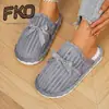 Pantuflas de Felpa de Algodón Simples Transfronterizas de Invierno con Forro de Terciopelo Cálido, Nudo de Lazo, Punta Cerrada, Pantuflas Ligeras Silenciosas para el Hogar