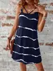 Fábrica de Origem Europeia e Americana Transfronteiriça Novo Design Gola Quadrada Casual Estilo Férias Vestido Feminino Sem Mangas Estiloso