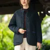 26 Prendas de Algodón y Lino Nuevas de Invierno para Mujer, Cuello Alto Retro, Tela Floral Bloque de Color, Chaqueta Corta de Algodón, Abrigo de Algodón Lavado a la Arena Acolchado de Ramio para Mujer