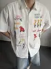Camisa Retro Americana Estilo Waffle Floral Bordado Colorido, Manga Corta, Holgada, Casual, Versátil