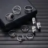 Bestseller transfronterizo juego de anillos de piedra lunar de diseño minimalista, anillo geométrico de diamante negro, joyería apilable de turquesa estilo europeo y americano