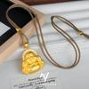 Colgante de Buda Sonriente Hecho Usando Métodos Tradicionales - Para Mujer Chapado en Oro con Incrustaciones de Diamantes Buda de Gran Barriga DIY Collar Trenzado
