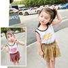 Conjunto para Meninas Colete com Letras e Saia Xadrez 26 Verão Novo Estilo Comércio Exterior Roupas Infantis Atacado 2-7 Anos