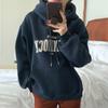 Sudadera de Manga Larga Estilo Holgazán Estilo Coreano Nueva Estilo Suelto con Capucha Largo Medio para Mujer con Estampado de Letras Top de Estudiante
