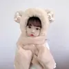 Conjunto de 3 Peças Urso Chapéu e Cachecol Pai-Filho Tudo-em-Um Crianças Bebê Pelúcia Grossa Fofa Cachecol e Luvas