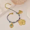 Pulsera Casual Versátil de Cuerda Colorida con Colgante de Cabeza de Leopardo y Botas, Flor de Presión de Aceite de Personalidad de Moda, Gota de Agua, Pulsera para el Día de San Valentín
