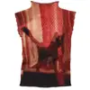 Top de Verão Feminino Novo Retro Europeu e Americano Ins com Gola Alta Estampa Waffle Camiseta de Manga Curta com Peixe Koi Oriental Atacado