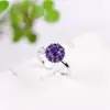 Anillo de Amatista Natural Flor de Ciruelo con Diseño de Flor de Molino de Viento, Colorido y Giratorio, Anillo Ajustable de Granate en Forma de Corazón, Estilo de Lujo Ligero
