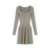 Vestido de malha cinza elegante de manga comprida francês para mulheres outono saia plissada justa saia curta vestido base