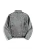 Chaqueta de Mezclilla Resistente Estilo Retro Americano para Hombre, Gama Alta, Atractiva, Lavada, Desgastada, Cuello Alto, Chaqueta con Cremallera, Abrigo