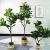 Decoración de Interior para el Hogar Personalizada Escandinava Hoja de Piano Simulada Árbol Banyan en Maceta Adornos Falsos de Bonsái Grandes de Pie Árbol Falso