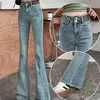 Calças boca de sino femininas com franjas slim longas 2025 nova primavera cintura alta plus size slim Jeans micro boot