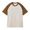Marca Americana Moderna 245g Fio Duplo Pesado Algodão Puro Manga Raglan Curta Camiseta para Mulheres Retro Solta Cor Contrastante Gola Redonda Top Verão