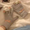 Guantes de Punto, Lindos Estilo Coreano Otoño e Invierno Estudiantes con Dedos Táctiles Guantes de Felpa para Mantener Caliente y a Prueba de Frío, Engrosados para Ciclismo