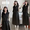 Conjunto Maternidade Outono/Inverno 2026 Estilo Coreano Moda Elegante Camada Base Afinando Colete Saia Três Peças para Gestantes