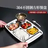 Plato de Cena Cuadrado de Acero Inoxidable Grado Alimenticio 304 al por Mayor con Cuchara y Palillos para Adultos Trabajadores de Oficina Comedor Plato para Servir Comida Bandeja con Compartimentos