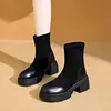 Botas Martin de Suela Gruesa Estilo Británico para Mujer 2026 Otoño/Invierno Nuevo Estilo Botas Cortas con Forro de Terciopelo Venta Caliente Botas Elásticas de Tacón Alto Botas Adelgazantes