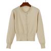 Algodón Mercerizado Listo para Usar Manga Larga Prendas Exteriores Cortas para Mujer Punto de Otoño Prendas de Punto Cárdigan Prenda Exterior Cuello Redondo Top de Principios de Otoño