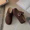 Mules retro de suela gruesa y punta cerrada para mujer, nuevos zapatos tipo slip-on perezosos Birkenstock de otoño, zapatos Birkenstock que aumentan la altura para personas bajitas
