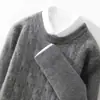 Suéter de Lana de Cuello Redondo para Hombre, Suéter de Punto Grueso Jacquard Pullover, Top de Cachemira Holgado Business Casual, Camiseta Base