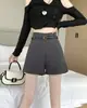 Shorts de Traje Negros Sueltos de Pierna Recta para Mujer Primavera/Verano Nuevos de Cintura Alta Estilo Coreano Pantalones Casuales Ropa Exterior Shorts de Línea A Shorts de Glúteo