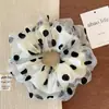 Acessório de cabelo coreano de alta qualidade, scrunchie de organza com poá de camada dupla, elástico de cabelo feminino, estilo Ins suave e elegante
