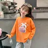 Top Casual Infantil Cartoon para Primavera e Outono de 2026, Roupa de Algodão Puro para Meninas, Camiseta de Manga Longa Super Fofa e Estilosa