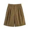 Nova Tendência Verão 2025 Estilo Europeu e Americano Versátil Camisa de Bolso + Shorts Casuais de Mistura de Algodão Plissado
