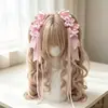 Acessório de cabelo rosa Lolita original feito à mão com fitas e presilhas de dupla rabo de cavalo Headpiece Lolita