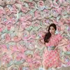 Tecido para Roupas Femininas de Primavera e Verão Novo Bordado Estereoscópico Flor Disco Cor Gradiente Rosa Rosa Tecido Bordado Multicor Renda