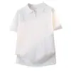 Camisa Polo Tricô Manga Curta Masculina Gola Reversível Meio Zíper Listrada Estilo Old Money Camiseta de Seda Gelada Verão Atacado de Fábrica Transfronteiriço