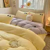 Juego de Cuatro Piezas de Terciopelo de Leche de Invierno, Funda Nórdica de Terciopelo Coral Engrosado de Color Sólido, Juego de Cama de Tres Piezas de Franela