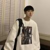 Moletom Masculino Oversized High Street Moda Primavera e Outono Marca Gola Redonda Sem Capuz Jaqueta Outono ins Solto Estilo Hong Kong Roupas