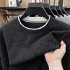 Suéter de Punto con Retazos de Cuello Redondo y Manga Larga Estilo Old Money para Hombre, Top de Moda Casual Simple para Otoño e Invierno, Camisa Básica para Hombre
