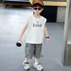 Conjunto de Verão Sem Mangas para Meninos 2025 Novo Estilo Coreano Roupas Infantis Frescas Colete para Meninos Calças Anti-Mosquito Roupas Infantis