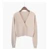 En stock de fábrica Otoño e Invierno 2024 nueva moda corto cintura alta manga larga cuello cárdigan de punto estilo occidental abrigo suéter mujer