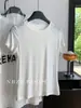 Camiseta de Gola Redonda com Manga Curta em Lyocell Tencel Lã para Mulheres, Simples, Fina, Levemente Transparente, Camiseta Básica Versátil Tendência Primavera/Verão 2026