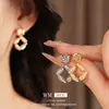 Pendientes Cuadrados de Perla con Aguja de Plata Chapada en Oro Real, Estilo Retro Francés, Pendientes Versátiles, Pendientes de Nicho de Gama Alta para Mujer