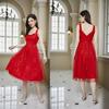 Vestido Novo Estilo de Comércio Exterior Europeu e Americano Amazon Sem Mangas Slim Fit Lantejoula Bordado Festa Vestido Vermelho Estilo Curto