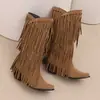 Nuevas Botas Británicas de Otoño e Invierno con Tacón Grueso y Alto, Caña Alta, Borlas, Botas Finas 40-48 Talla Grande Botas de Comercio Exterior