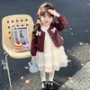 Conjunto de Chaqueta de Cuero con Lazo y Falda de Tul para Niñas 2026 Otoño Nuevo Estilo Coreano Conjunto de Dos Piezas Moderno Ropa Infantil