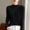 Otoño e Invierno Nuevo 100% Lana Tejido Cuello Medio Tortuga para Mujer Holgado Grueso Aspecto Adelgazante Top Básico Suéter Tejido de Cachemira